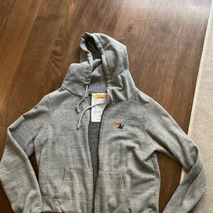 Aviator nation grey zip hoodie with rainbow piping